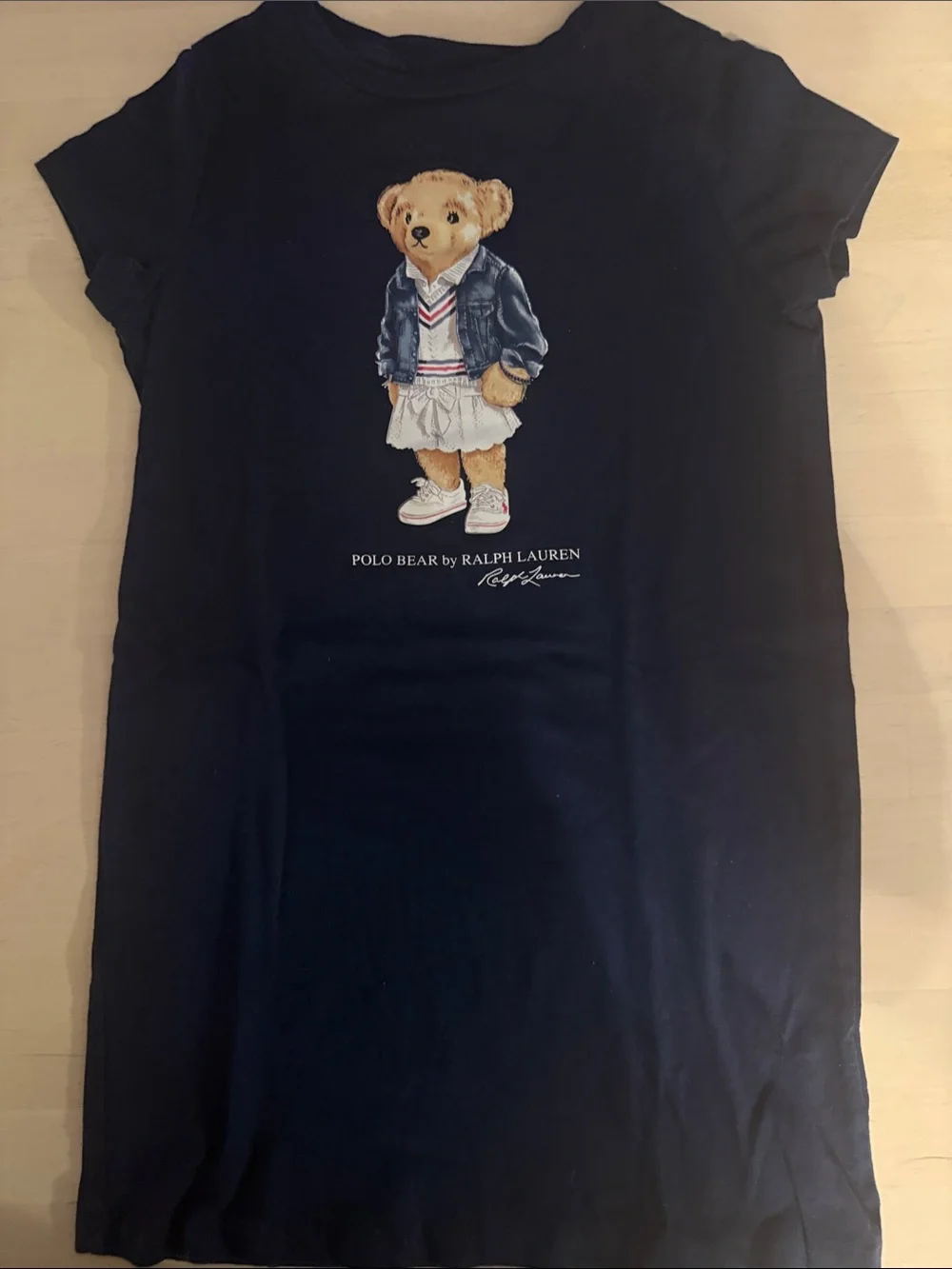 Ralph Lauren Navy Tee Dress with Polo Bear Graphic